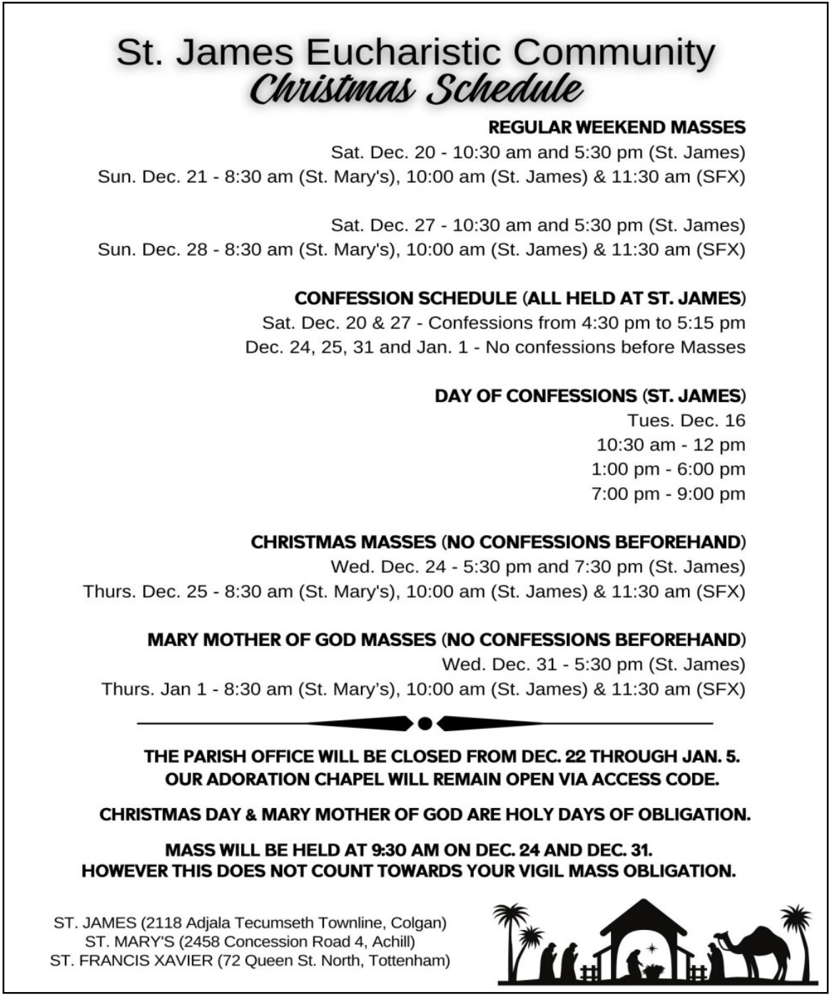 Christmas Schedule 2025