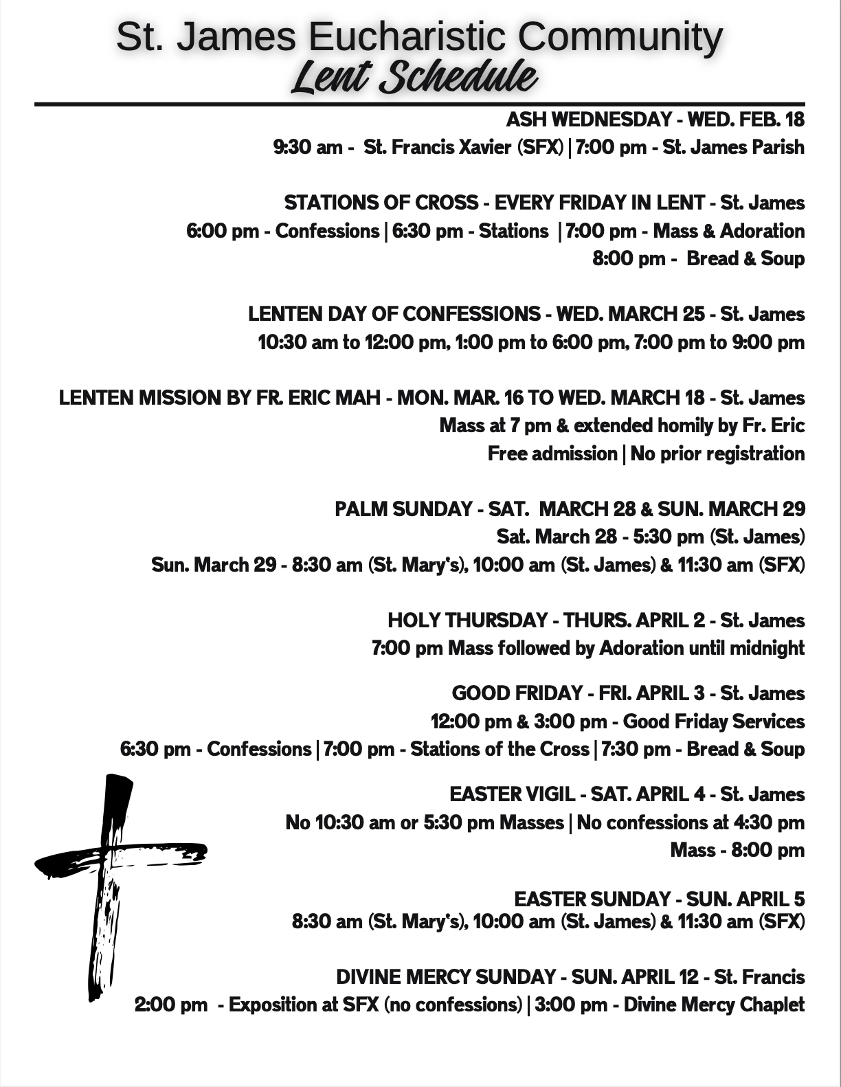 St. James (2026) - Lent Schedule
