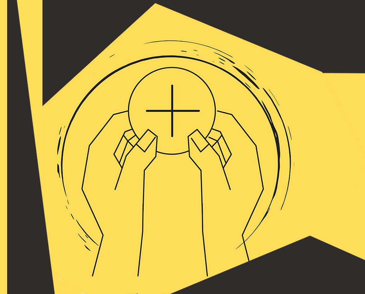 Drawing of hands holding the Host