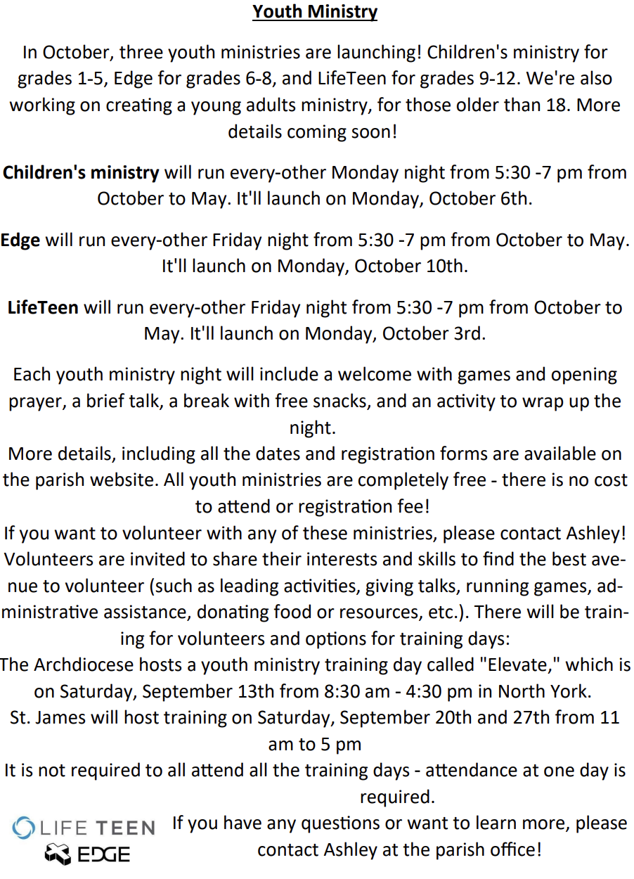 Youth Ministry Update Sept 2025